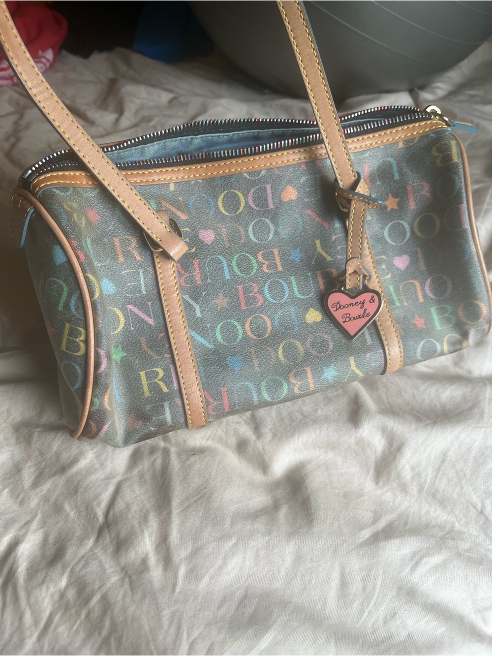 Vintage Y2K Dooney & Bourke Multicolor Script Logo Barrel Bag Charm Authentic